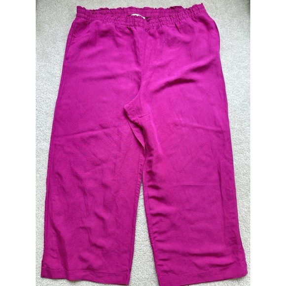 H&M Pants - H&M Linen Blend Wide Leg Crop Pull On Pants Size XL  Hot Pink